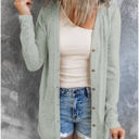 Medium Green Open-Front Buttons Cardigan